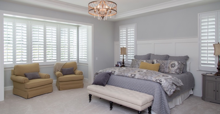 Plantation shutters in Dover bedroom.